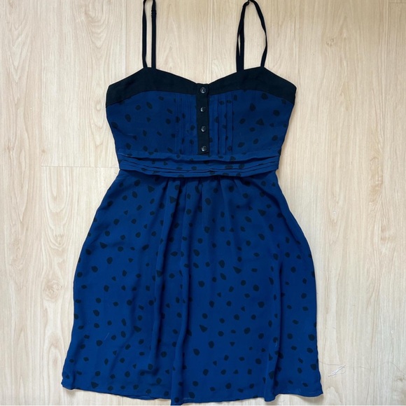 Dresses & Skirts - Elegant Black and Blue Polka Dot Dress